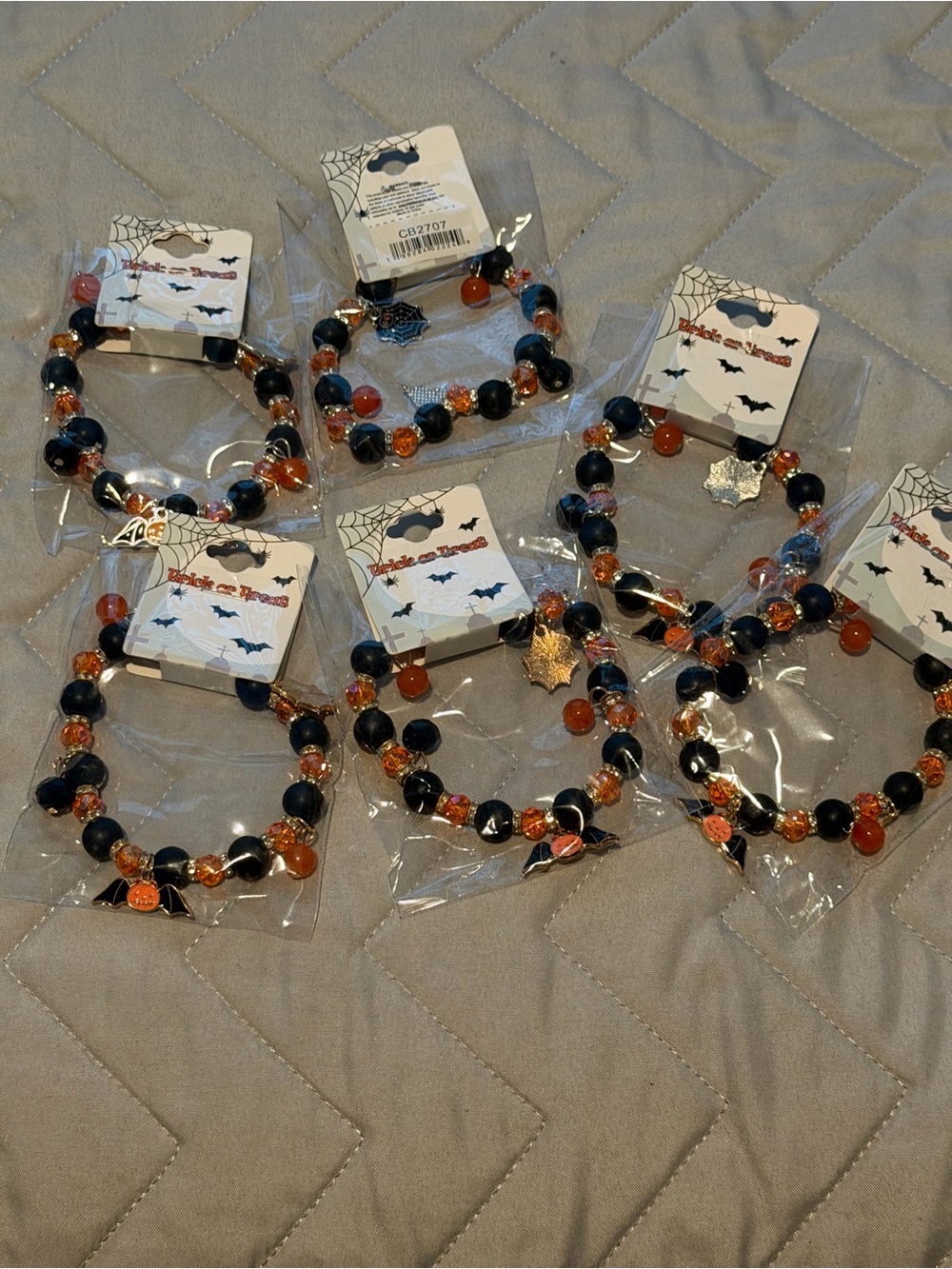 Six NWT Halloween Charm Beaded Bracelet - Black & Orange